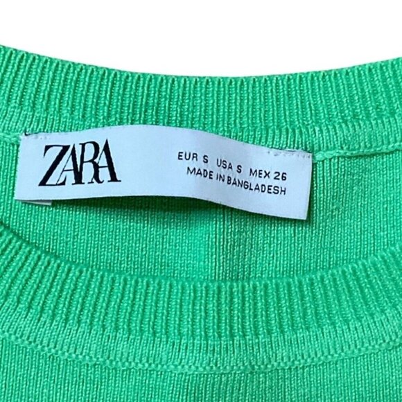 Zara Womens Sleeveless Green Ribbed Cropped Tank Top Small - Picture 4 of 5